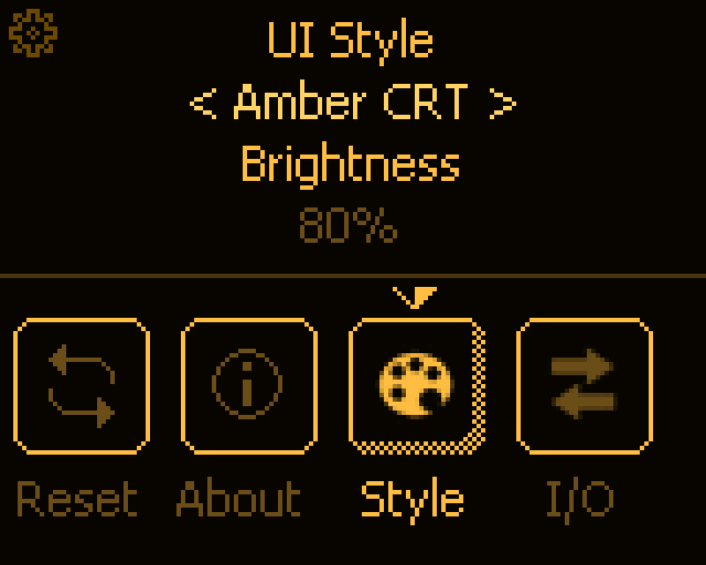 Illustrative render: Settings, Style tab with the UI Style and Brightness rows